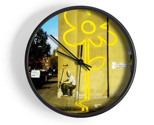 Yellow Flower Lines Clock - Wallart-Direct UK