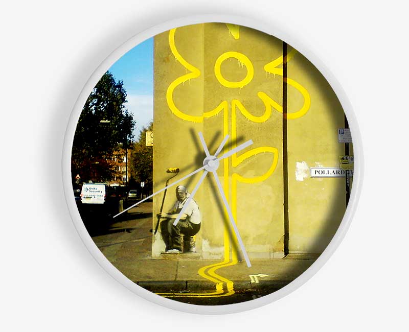 Yellow Flower Lines Clock - Wallart-Direct UK