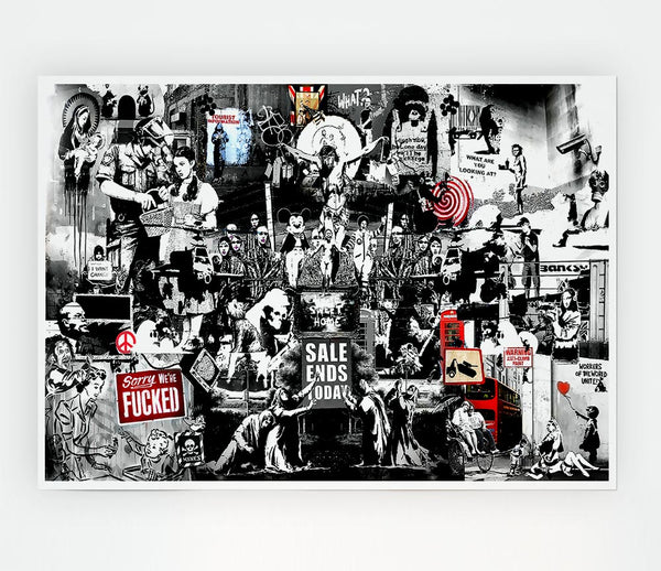 Banksy Collage 1 B N W Print Poster Wall Art