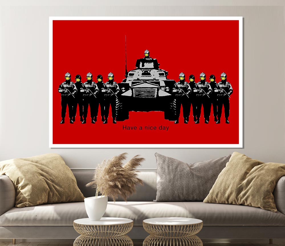 Have A Nice Day Army Tanks Red Print Poster Wall Art