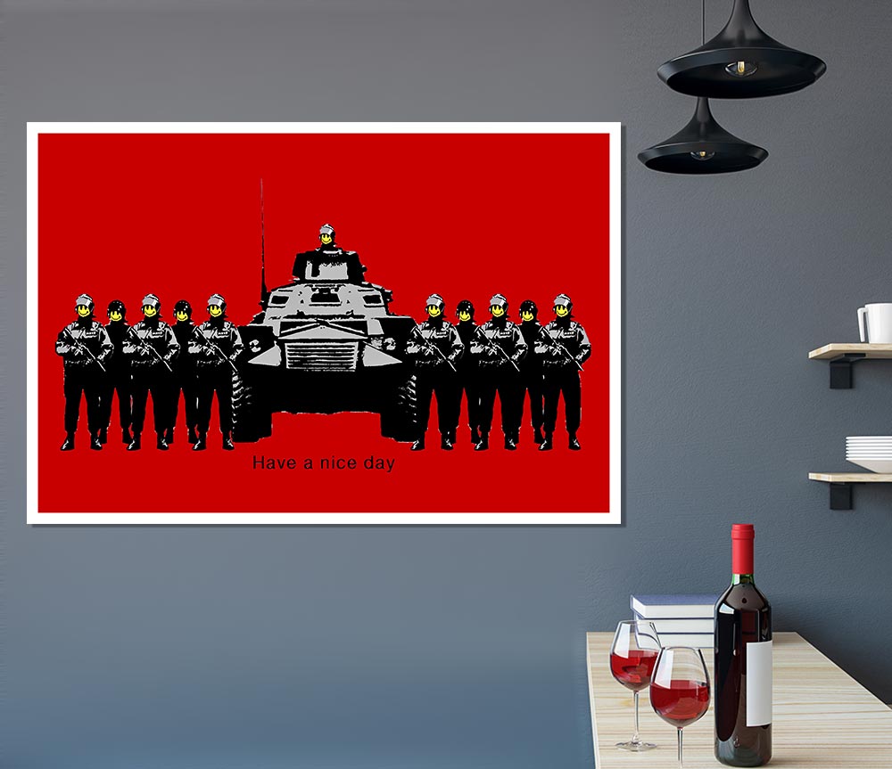 Have A Nice Day Army Tanks Red Print Poster Wall Art