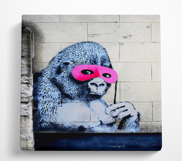 A Square Canvas Print Showing Pink Gorilla Mask Square Wall Art