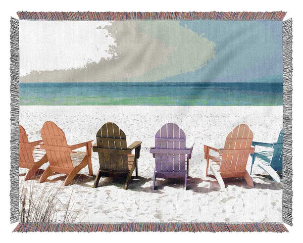 Beach Chairs Line-up Woven Blanket