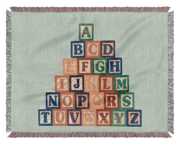 Alphabet Blocks Baby Blue Woven Blanket