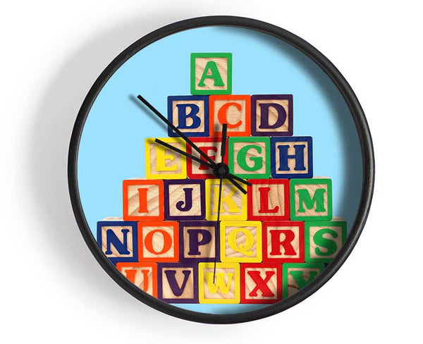 Alphabet Blocks Baby Blue Clock - Wallart-Direct UK