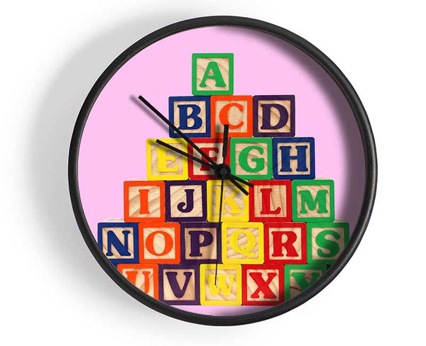Alphabet Blocks Pink Clock - Wallart-Direct UK