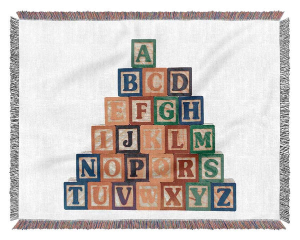 Alphabet Blocks White Woven Blanket