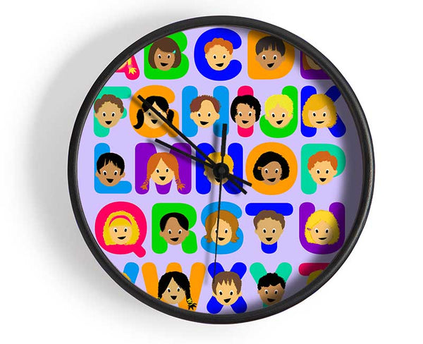 Alphabet Children Lilac Clock - Wallart-Direct UK