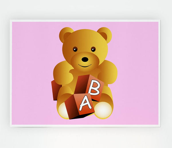 Teddy Bear Alphabet Blocks Pink Print Poster Wall Art