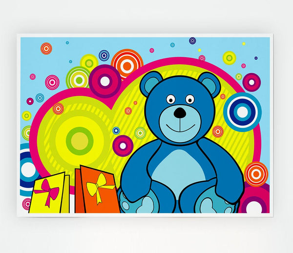 Teddy Bear Circles Baby Blue Print Poster Wall Art