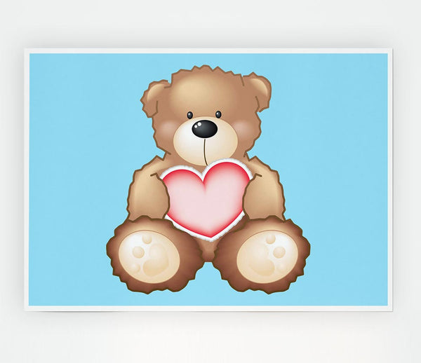 Teddy Bear Love Heart Baby Blue Print Poster Wall Art
