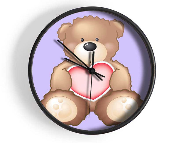 Teddy Bear Love Heart Lilac Clock - Wallart-Direct UK