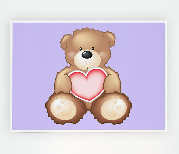 Teddy Bear Love Heart Lilac Print Poster Wall Art