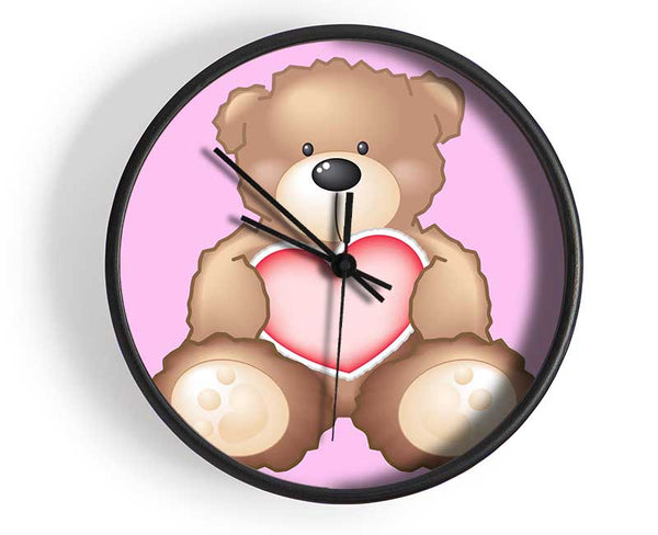 Teddy Bear Love Heart Pink Clock - Wallart-Direct UK