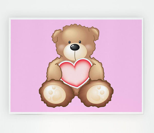 Teddy Bear Love Heart Pink Print Poster Wall Art