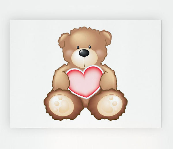 Teddy Bear Love Heart White Print Poster Wall Art