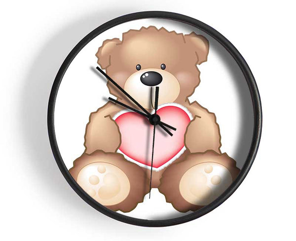 Teddy Bear Love Heart White Clock - Wallart-Direct UK