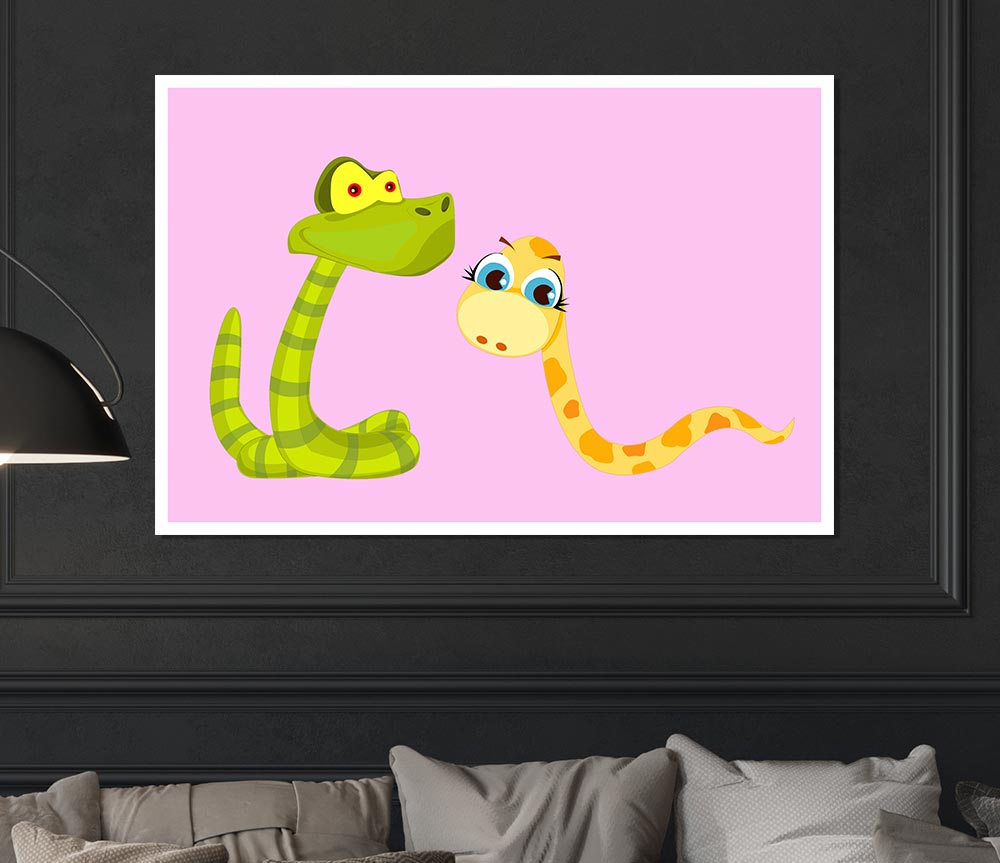 Two Snakes Pink Print Poster Wall Art