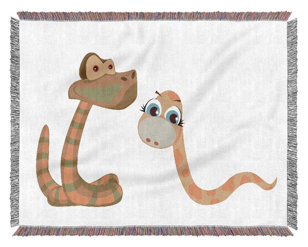 Two Snakes White Woven Blanket