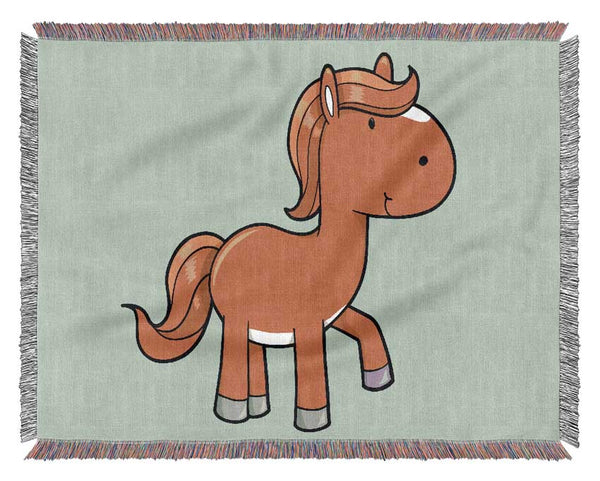 Walking Pony Horse Baby Blue Woven Blanket