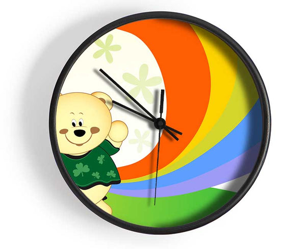 Waving Rainbow Bear Lilac Clock - Wallart-Direct UK