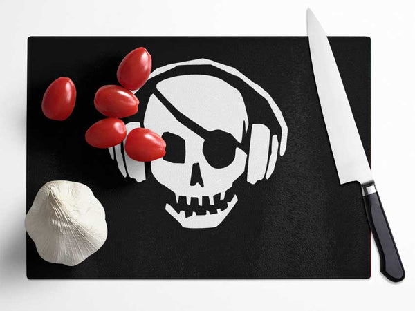 Skeleton Pirate Headphones Glass Chopping Board