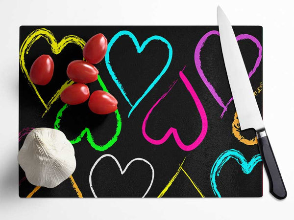 Multi-Coloured Love Hearts Glass Chopping Board