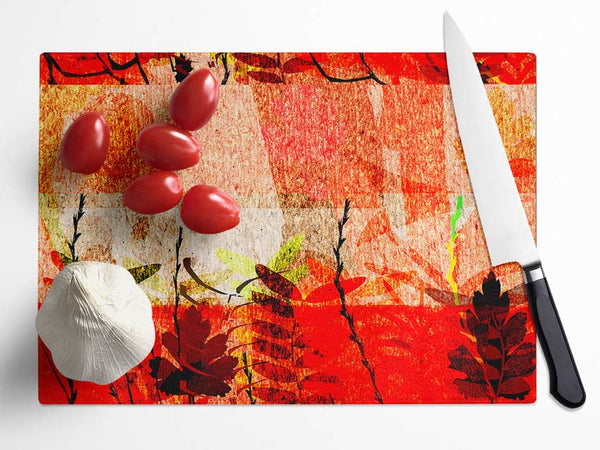 Red Leaves Of Wonder Glass Chopping Board