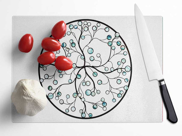Circle Of Life Blue On White Glass Chopping Board