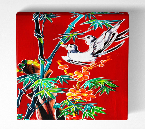 Picture of Red Garden Of Doves Square Canvas Wall Art