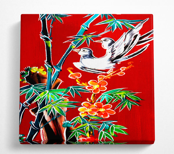 A Square Canvas Print Showing Red Garden Of Doves Square Wall Art