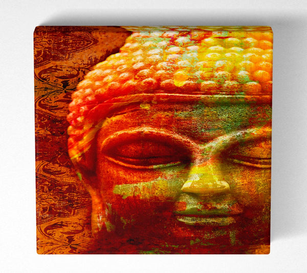 Picture of Retro Orange Yellow Buddha Square Canvas Wall Art