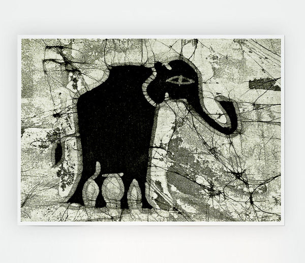 Tribal Elephant Black Print Poster Wall Art