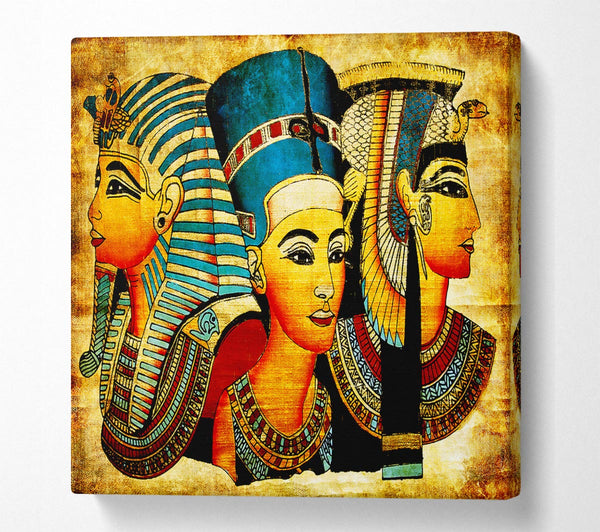 Picture of Heads Of Three Egyptian Queens n Kings Square Canvas Wall Art