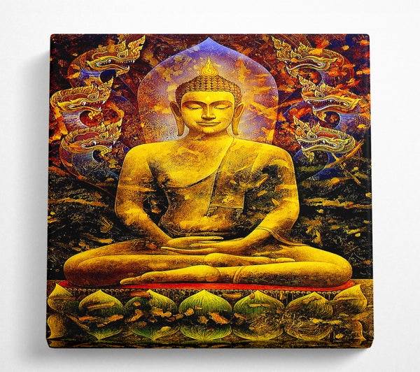 A Square Canvas Print Showing Meditating Buddha Dragons Square Wall Art