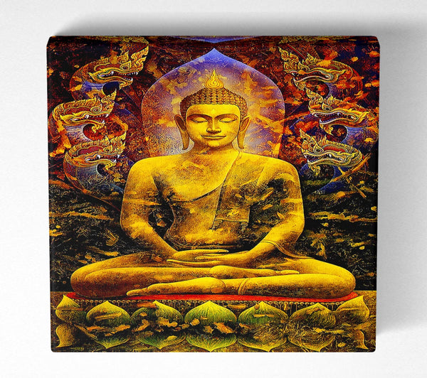 Picture of Meditating Buddha Dragons Square Canvas Wall Art