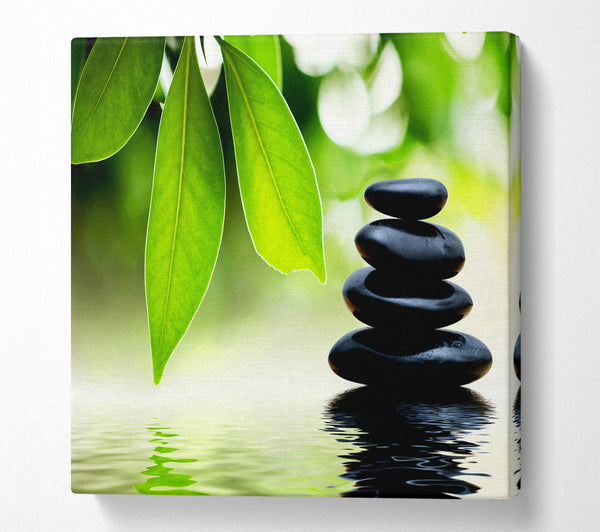 A Square Canvas Print Showing Tranquil Water Stones Square Wall Art