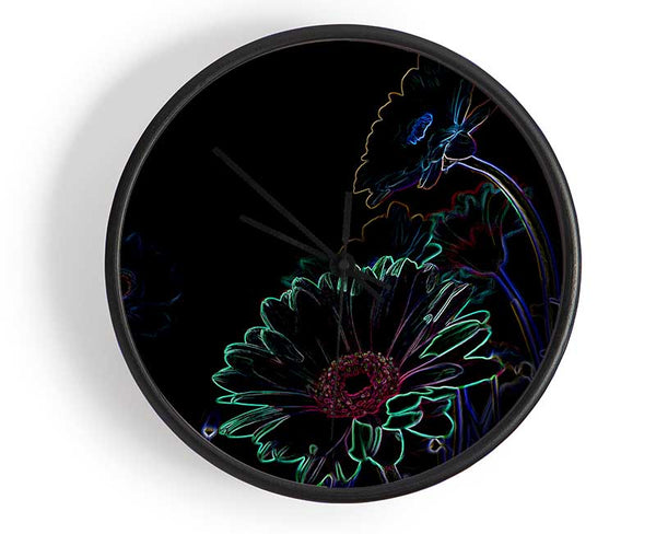 Abstarct Neon Floral 04 Clock - Wallart-Direct UK