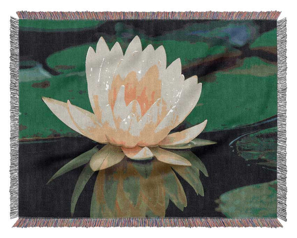 Yellow Water Lily Reflection Woven Blanket