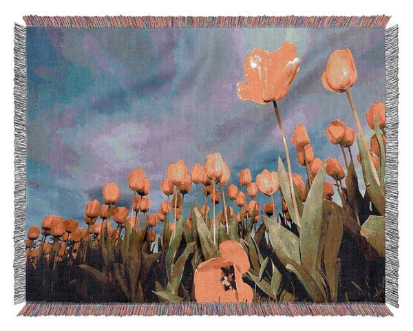 Yellow Tulip Field Storm Woven Blanket