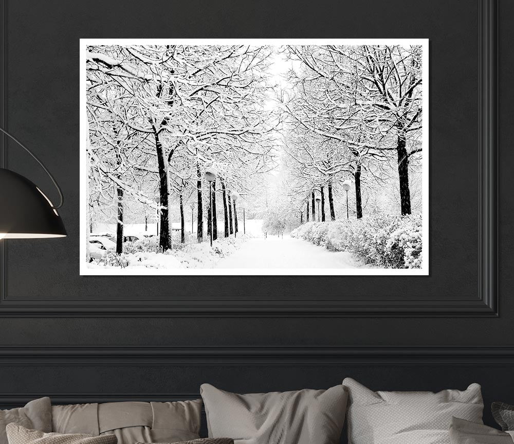 Winter In The Park Black And White Print Poster Wall Art