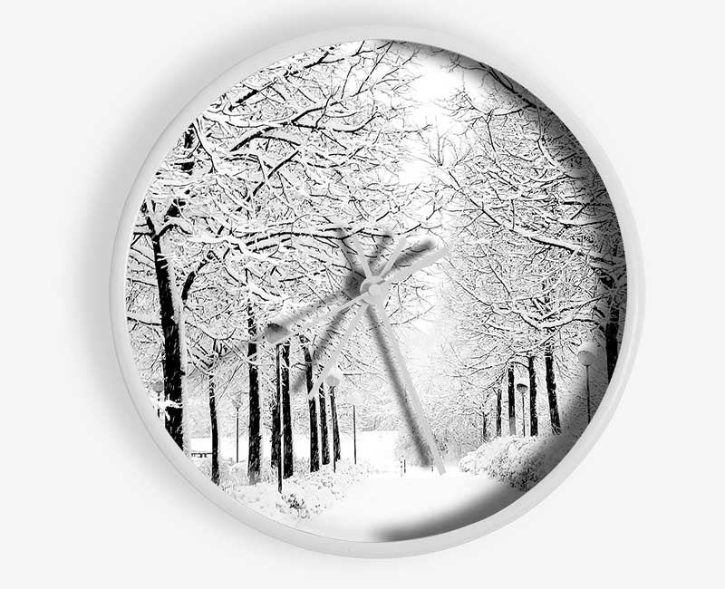 Winter In The Park Black And White Clock - Wallart-Direct UK