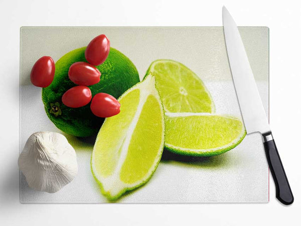Lime Wedges Glass Chopping Board