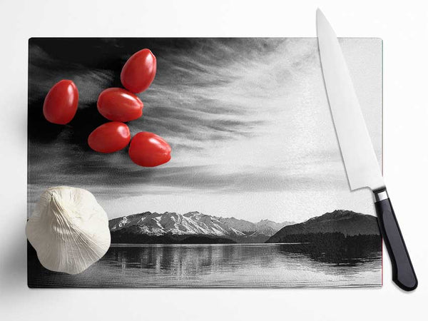 Mountain Scenery Black And White Glass Chopping Board