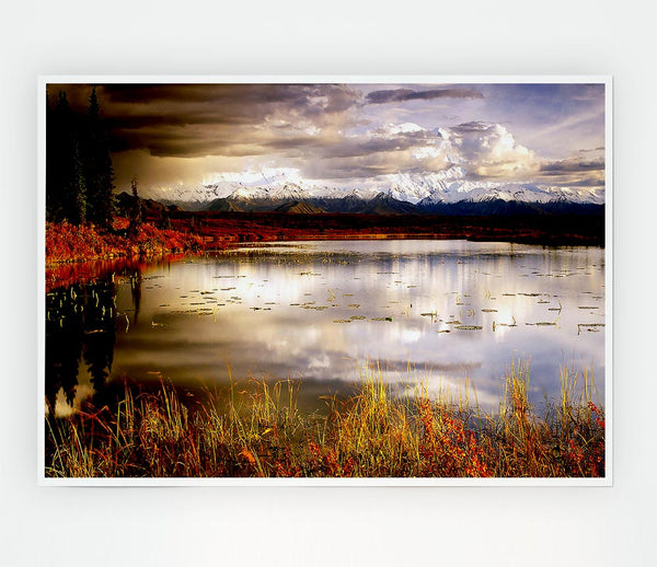 Lake Autumn Clouds Print Poster Wall Art