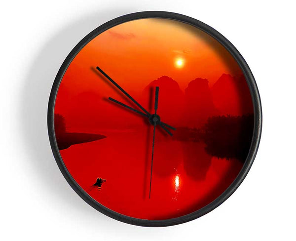 Red Paradise Lake Clock - Wallart-Direct UK