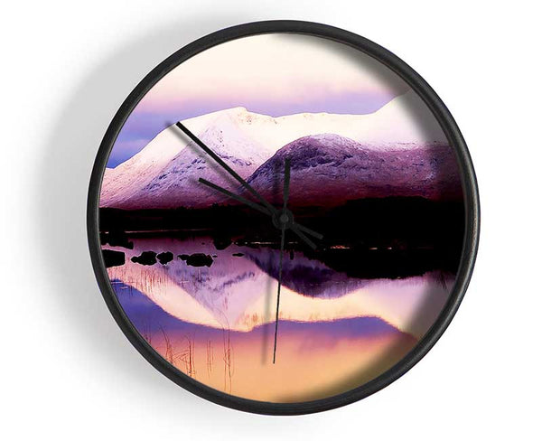 Tranquil Mountain Snow Reflections Clock - Wallart-Direct UK