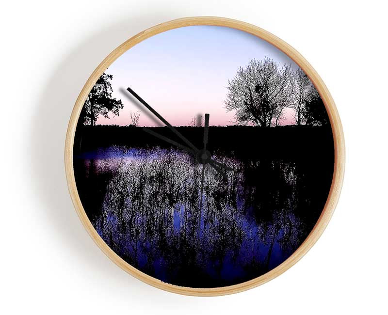 The Purple Morning Lake Clock - Wallart-Direct UK