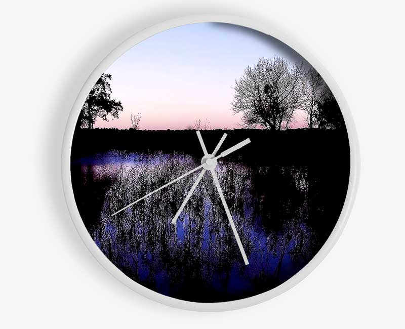 The Purple Morning Lake Clock - Wallart-Direct UK