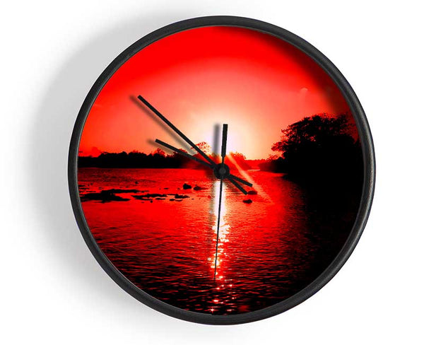 Red Ocean Sun Blaze Clock - Wallart-Direct UK